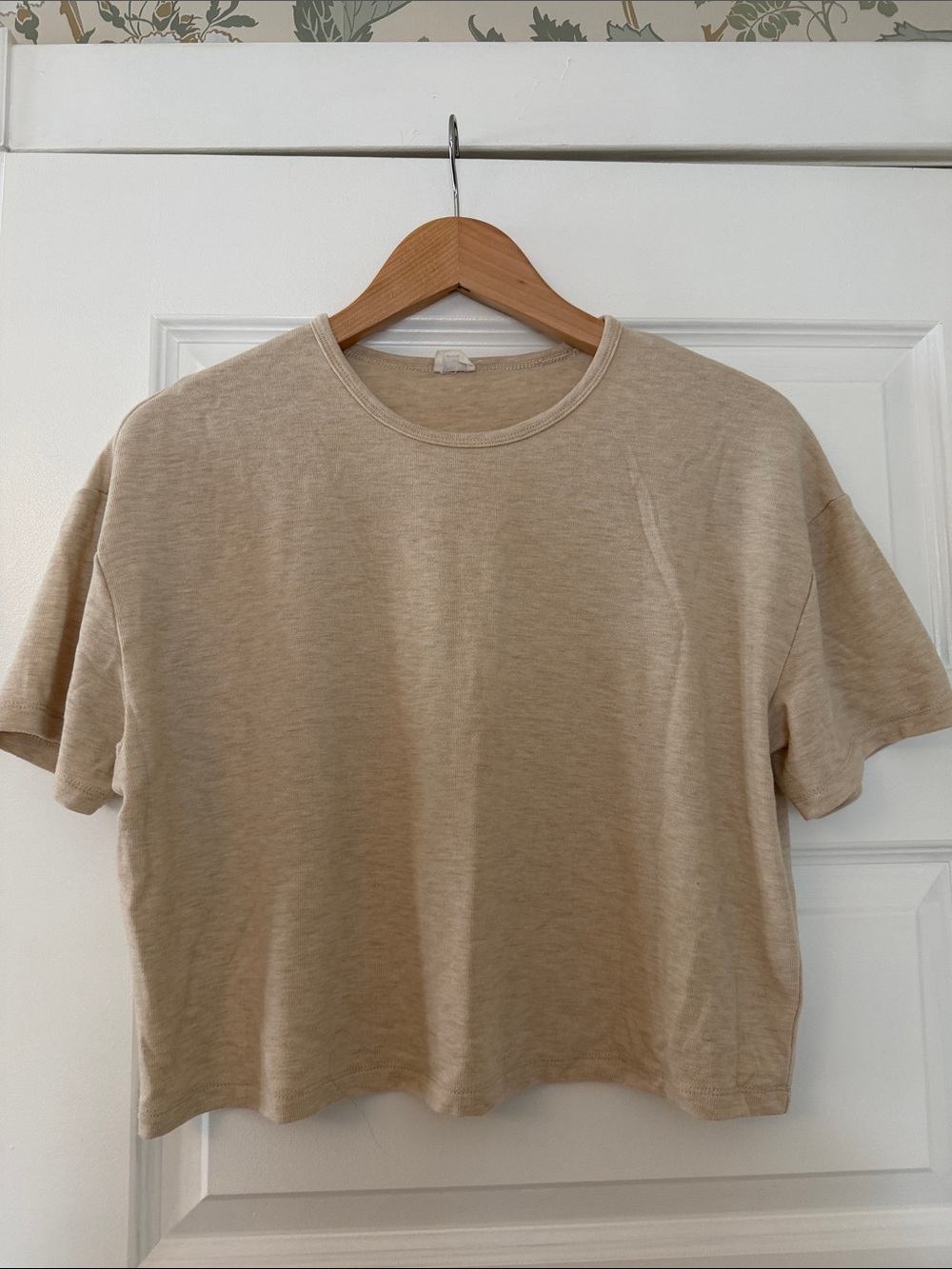 Aritzia Wilfred Free Beige Boxy Crewneck Crop Tee